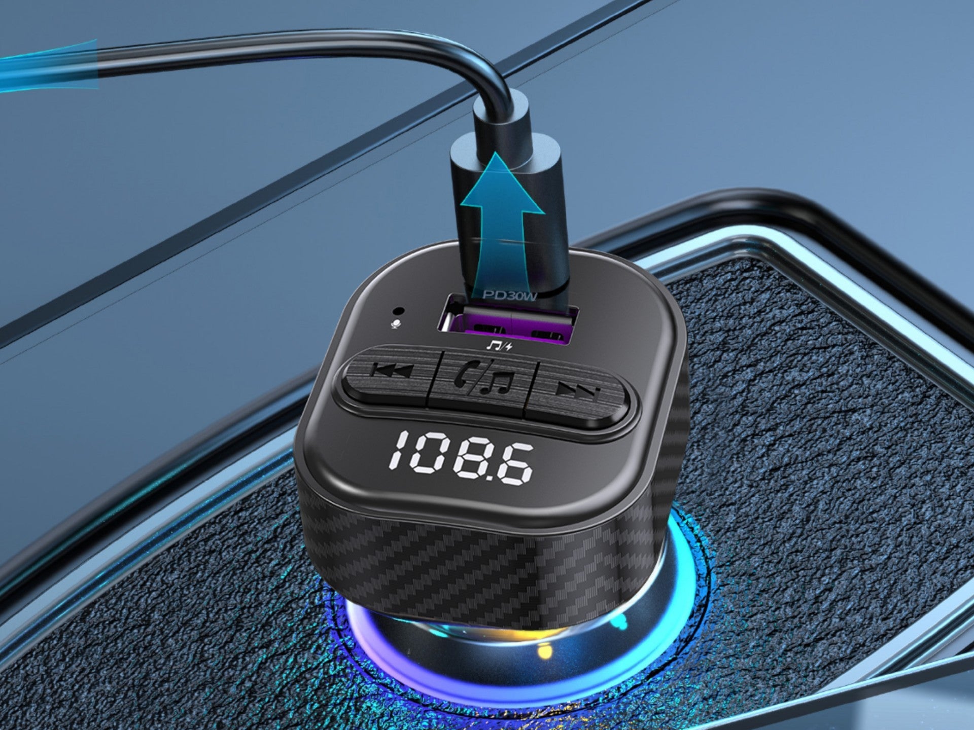 Techancy Leitor De Mp3 Para Automóvel TE0871, Carregamento Rápido Pd De 30 W, Bluetooth 5.1, Leds A Cores, Duas Portas Usb