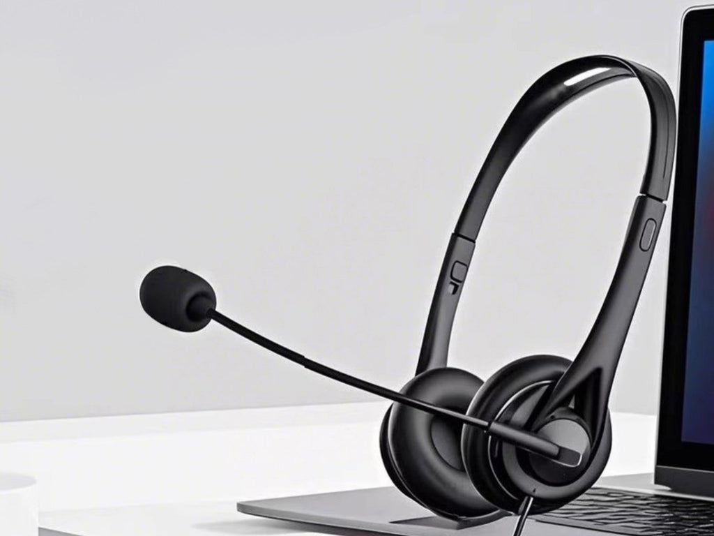 Techancy Auricular Binaural com Fio 3.5mm TH5233 com Microfone Cancelamento de Ruido para Call Center Escritorio Reunioes e Jogos Compatibel PC Telemovel Consolas