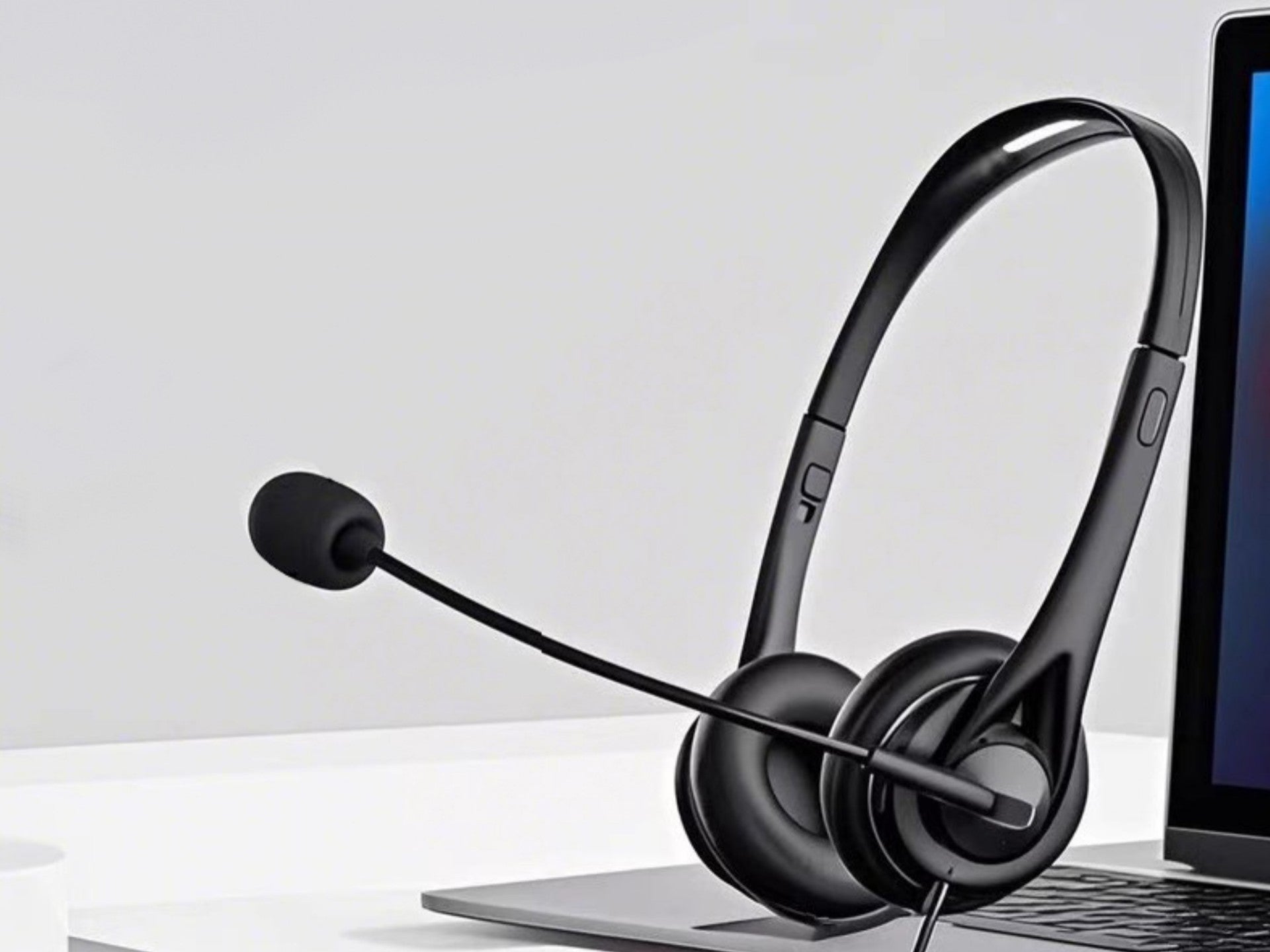 Techancy Auricular Binaural com Fio 3.5mm TH5233 com Microfone Cancelamento de Ruido para Call Center Escritorio Reunioes e Jogos Compatibel PC Telemovel Consolas