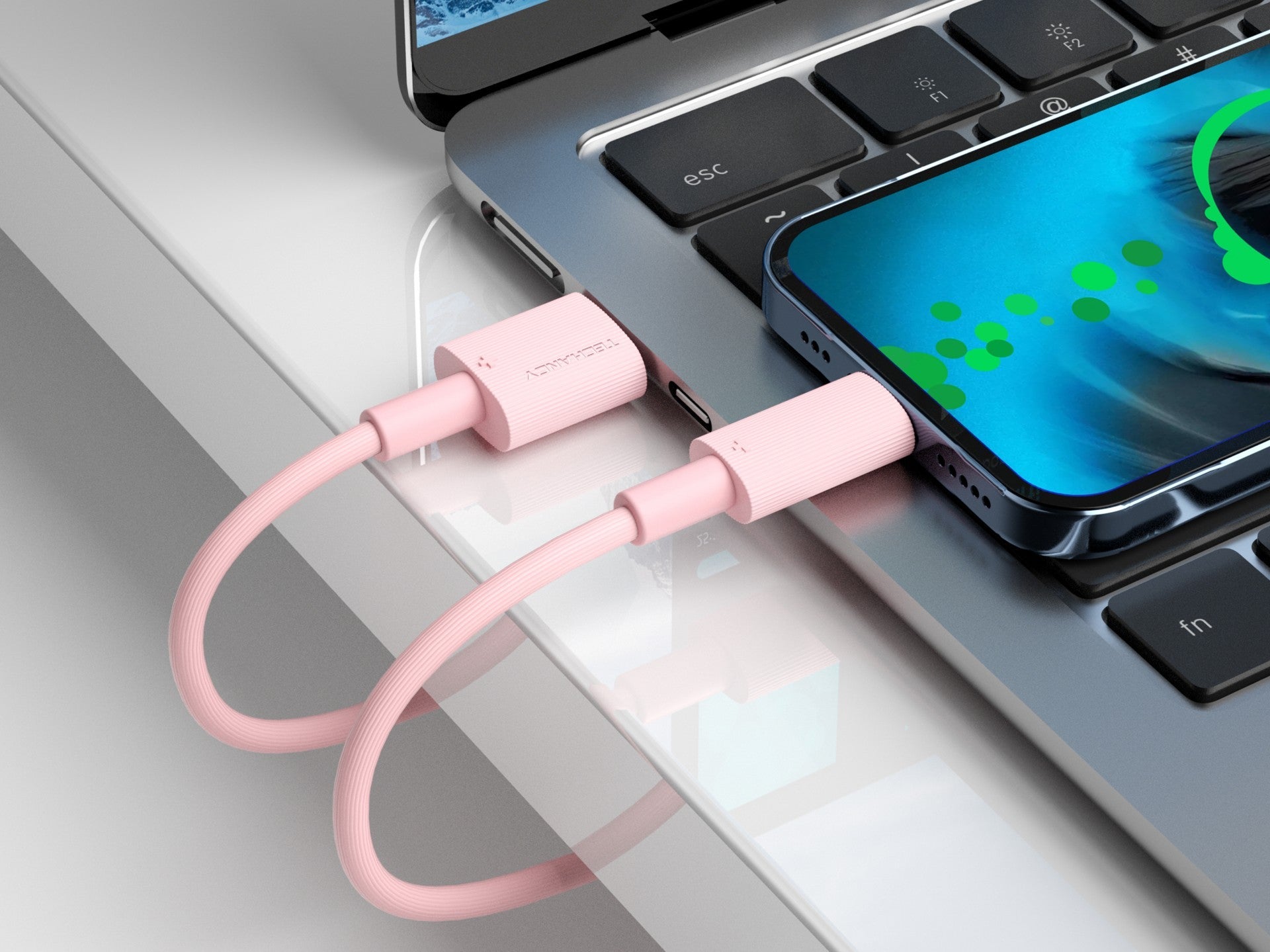 Techancy Cabo De Dados Usb Tipo C cor-de-rosa TB1768, Comprimento 1m Suporta Corrente 3A E Transferência De Dados 480mbps,